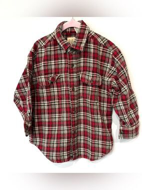 GAP Kids Red Grey Plaid 100% Cotton Button-Down Shirt Flannel Boys Size XS 3-4